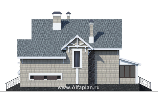 «Белая ночь» - проект дома с фото, мансарда, план мастер спальня, колонны со стороны входа, с гаражом, в классическом стиле - превью фасада дома