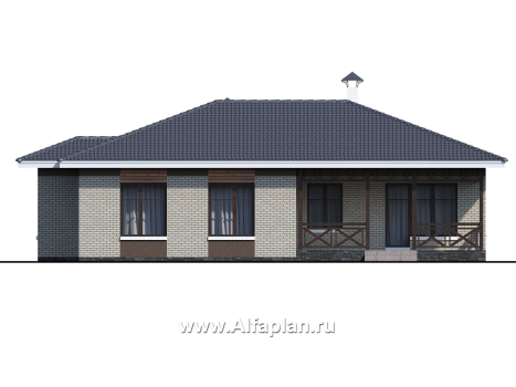 Проекты домов Альфаплан - «Покровка» - проект одноэтажного дома с террасой - превью фасада №4