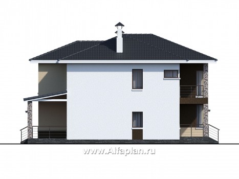 Проекты домов Альфаплан - «Формула успеха» - современный коттедж с угловыми окнами - превью фасада №3