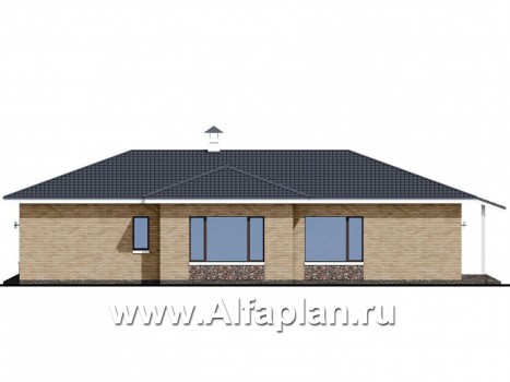 «Муза» - проект одноэтажного дома из кирпича, с  сауной и с террасой, в современном стиле - превью фасада дома
