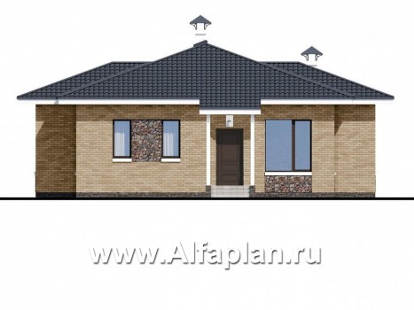 «Муза» - проект одноэтажного дома из кирпича, с  сауной и с террасой, в современном стиле - превью фасада дома