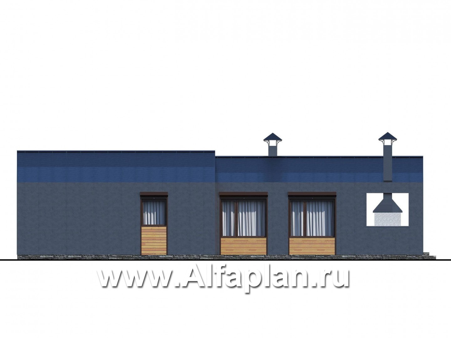«Каппа» -  проект одноэтажного дома, с террасой, в стиле барн, 3 спальни увеличены - фасад дома