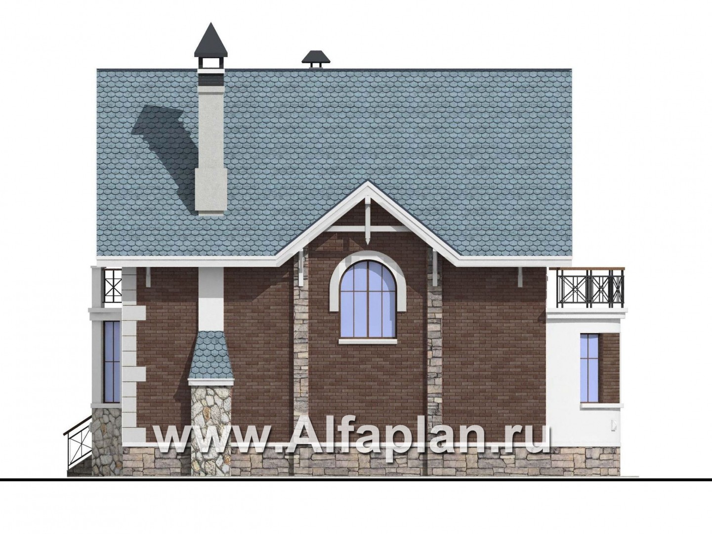 Проекты домов Альфаплан - «Стелла»- проект дома с мансардой, с кабинетом, с террасой, в английском стиле - изображение фасада №2