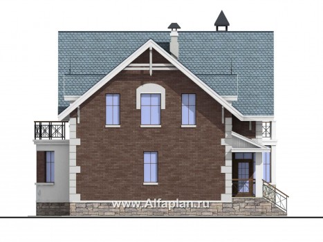 Проекты домов Альфаплан - «Стелла»- проект дома с мансардой, с кабинетом, с террасой, в английском стиле - превью фасада №3