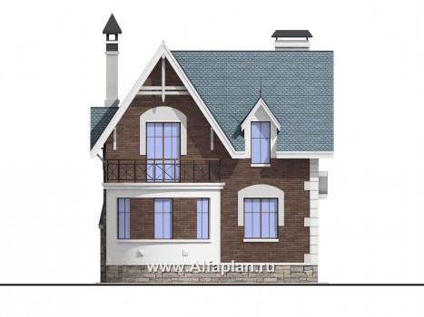 Проекты домов Альфаплан - «Стелла»- проект дома с мансардой, с кабинетом, с террасой, в английском стиле - превью фасада №4