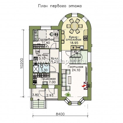 Проекты домов Альфаплан - «Стелла»- проект дома с мансардой, с кабинетом, с террасой, в английском стиле - превью плана проекта №1