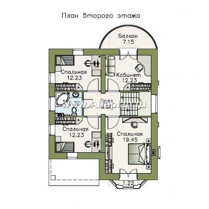 Проекты домов Альфаплан - «Стелла»- проект дома с мансардой, с кабинетом, с террасой, в английском стиле - превью плана проекта №2