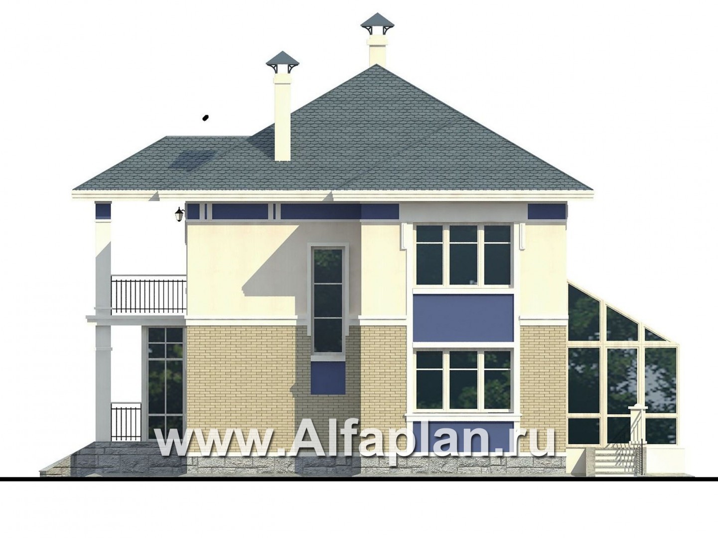 «Аристократ» - проект современного двухэтажного дома с террасой и балконом, в стиле модерн - фасад дома
