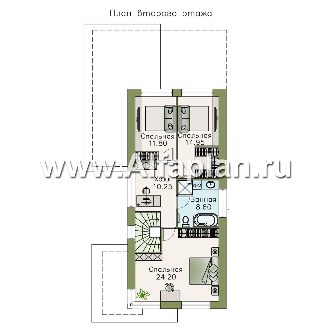 Проекты домов Альфаплан - «Писарро» - проект дома для узкого участка, 3 спальни - изображение плана проекта №2