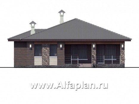 Проекты домов Альфаплан - «Волхов» - проект одноэтажного дома из кирпича с тремя спальнями - превью фасада №4