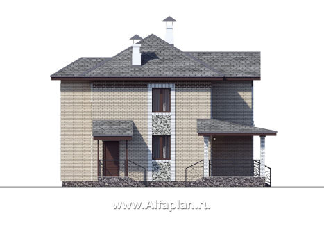 «Модерн» - проект двухэтажного дома из газобетона, с гостевой комнатой, с террасой, в стиле модерн (Серебряный век) - превью фасада дома