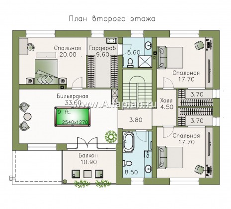«Гоген» - проект двухэтажного дома из газобетона, с террасой, стиль баухаус, с сауной и биллиардной - превью план дома