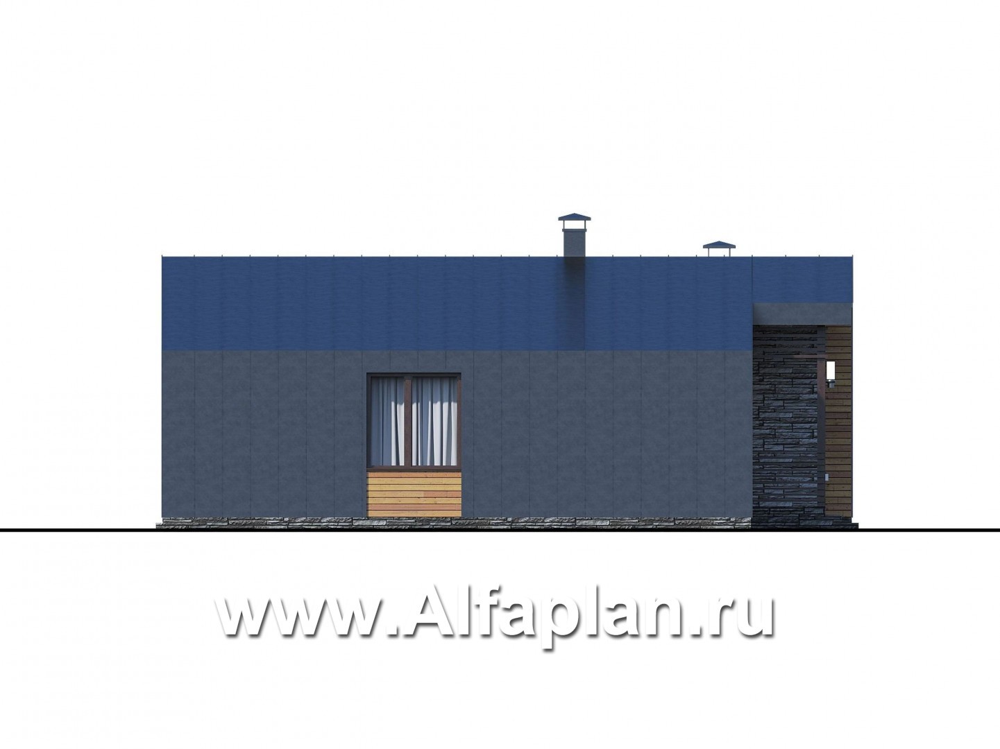 «Альфа» - проект одноэтажного каркасного дома, с сауной и с террасой, в стиле барнхаус - фасад дома