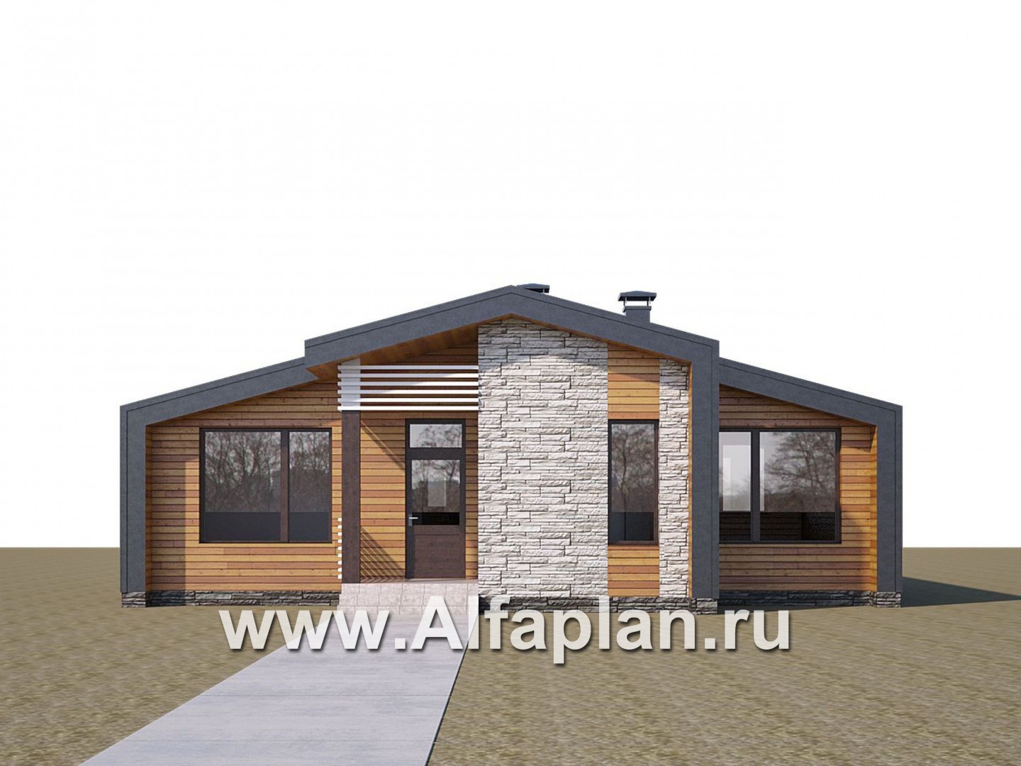 «Альфа» - проект одноэтажного каркасного дома, с сауной и с террасой, в стиле барнхаус - дизайн дома №2