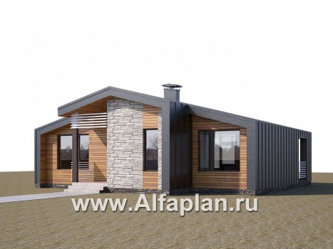 «Альфа» - проект одноэтажного каркасного дома, с сауной и с террасой, в стиле барнхаус - превью дополнительного изображения №1