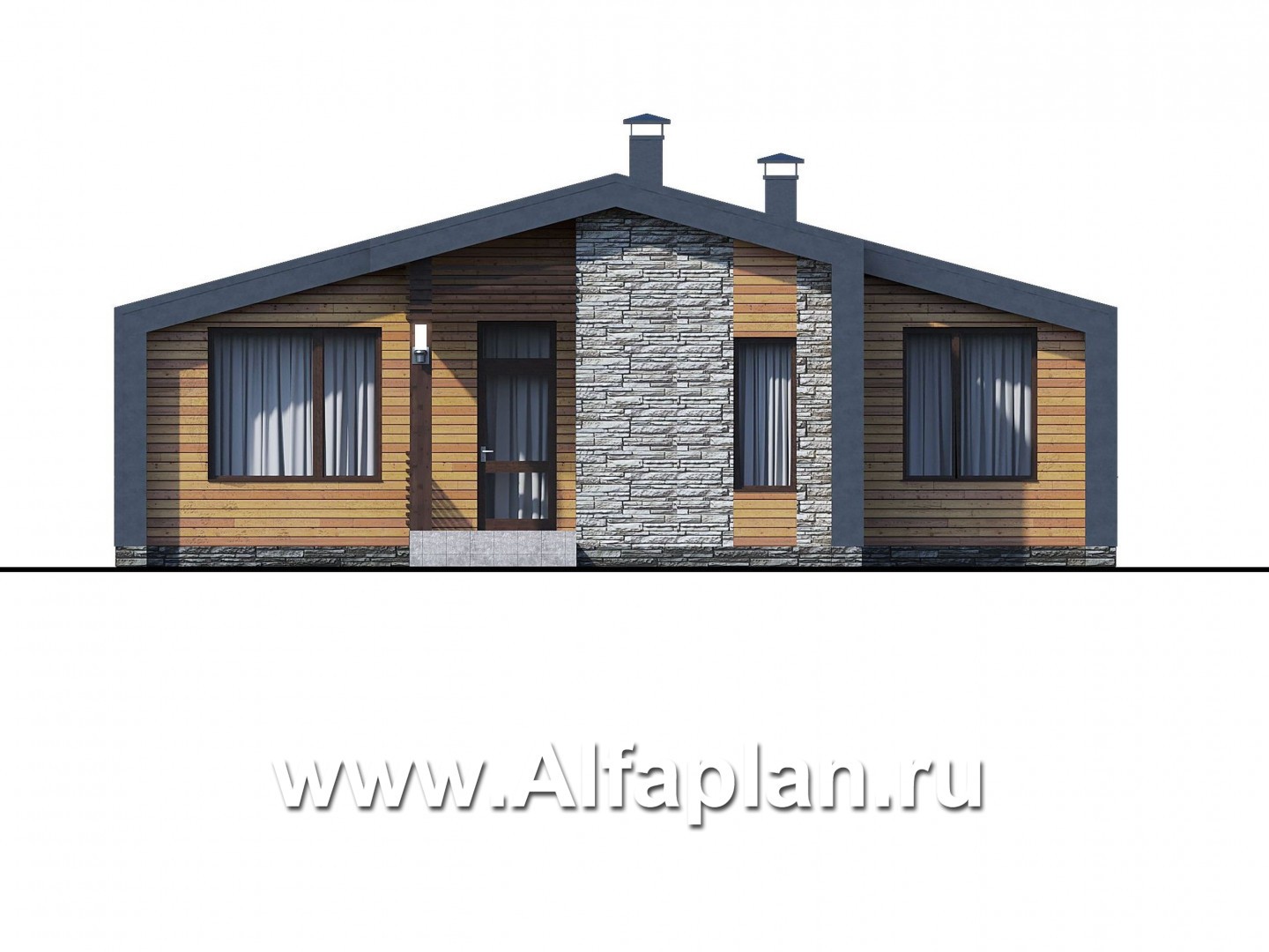 «Альфа» - проект одноэтажного каркасного дома, с сауной и с террасой - фасад дома