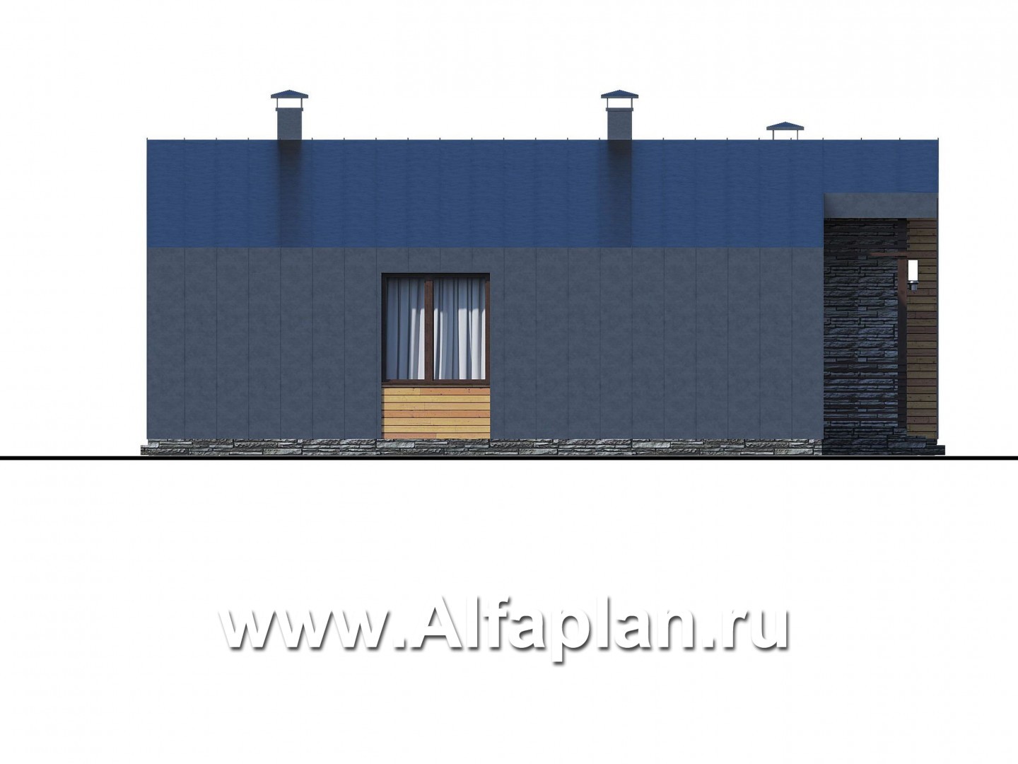 «Альфа» - проект одноэтажного каркасного дома, с сауной и с террасой - фасад дома