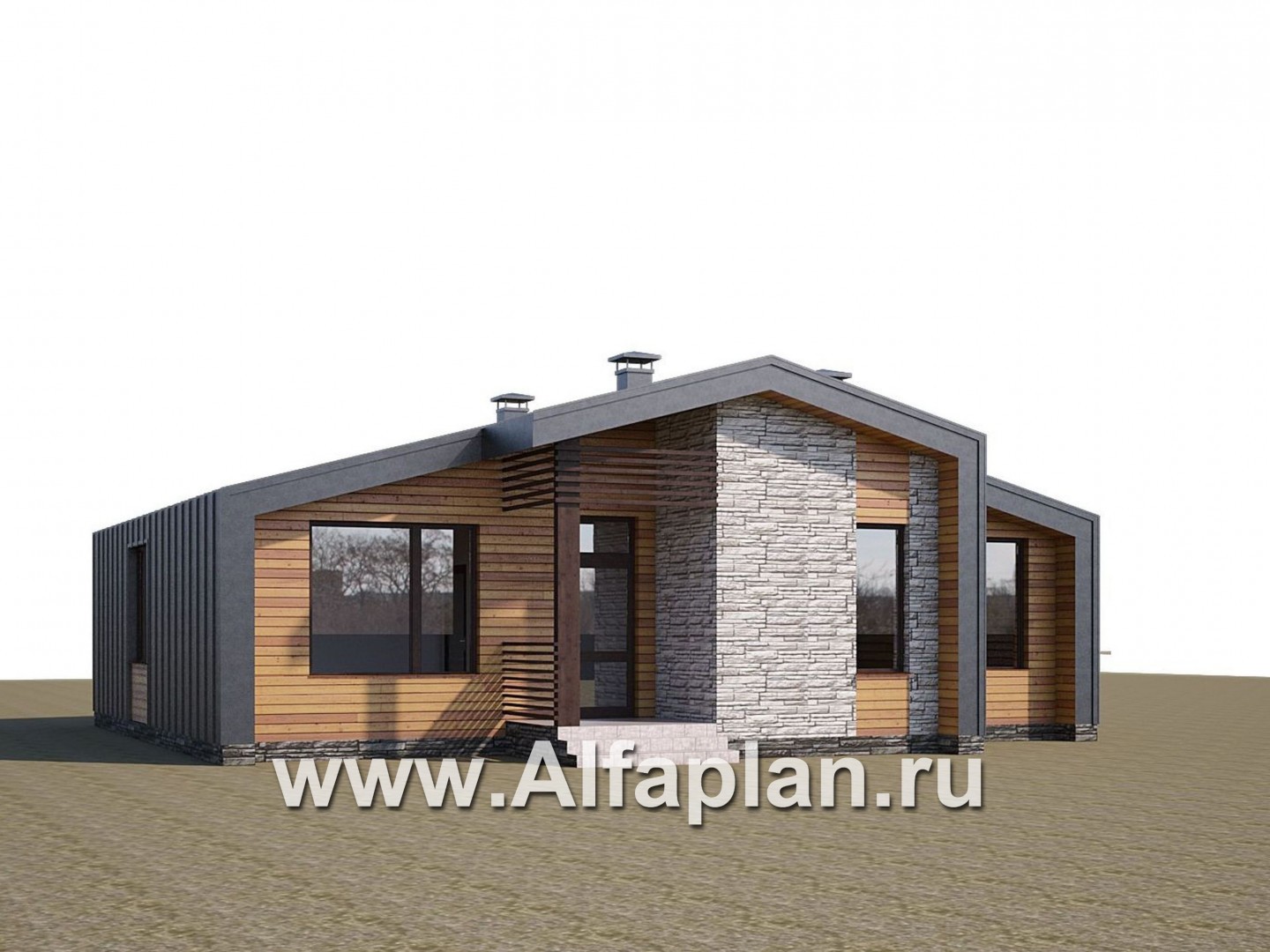 «Альфа» - проект одноэтажного каркасного дома, с сауной и с террасой - дизайн дома №1