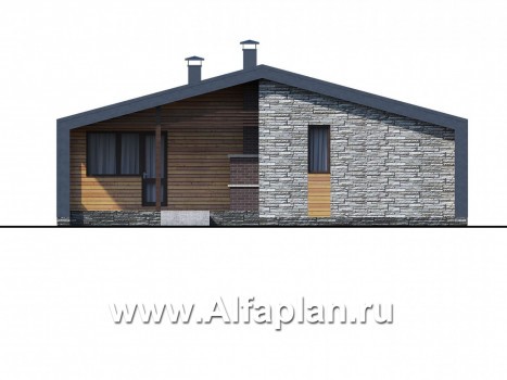 «Альфа» - проект одноэтажного каркасного дома, с сауной и с террасой - превью фасада дома