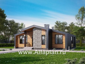 «Альфа» - проект одноэтажного каркасного дома, с сауной и с террасой