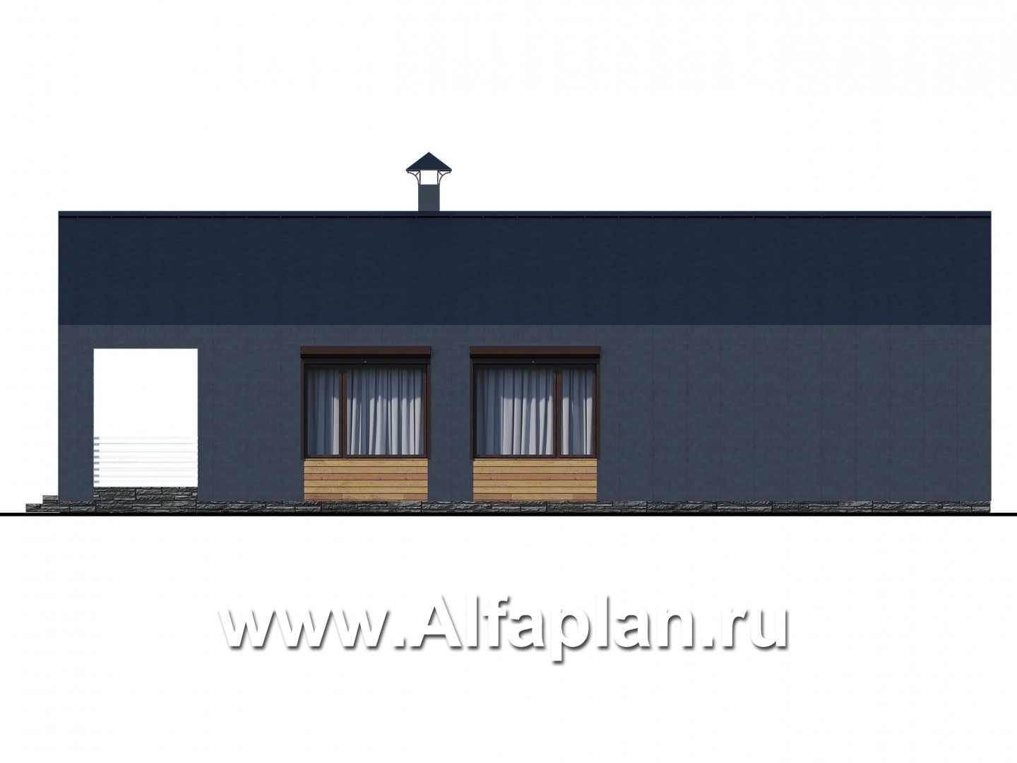Проекты домов Альфаплан - «Тета» -  проект одноэтажного дома в стиле барн, с террасой, 2 спальни - изображение фасада №2