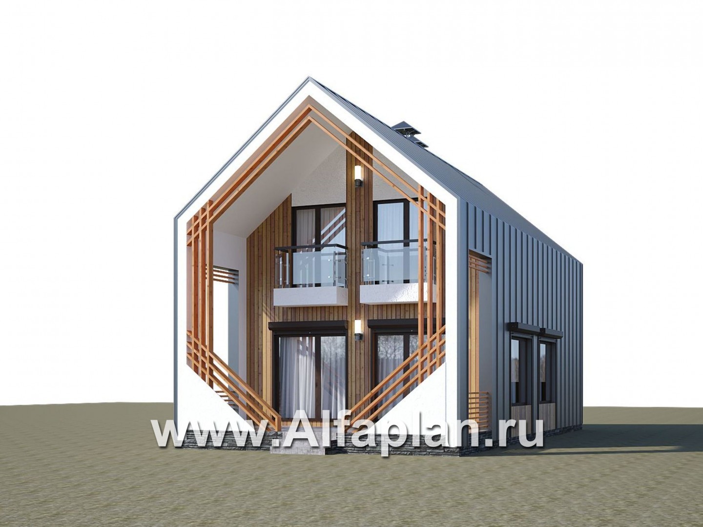 «Сигма» - проект двухэтажного каркасного дома в стиле барн, с террасой - дизайн дома №1