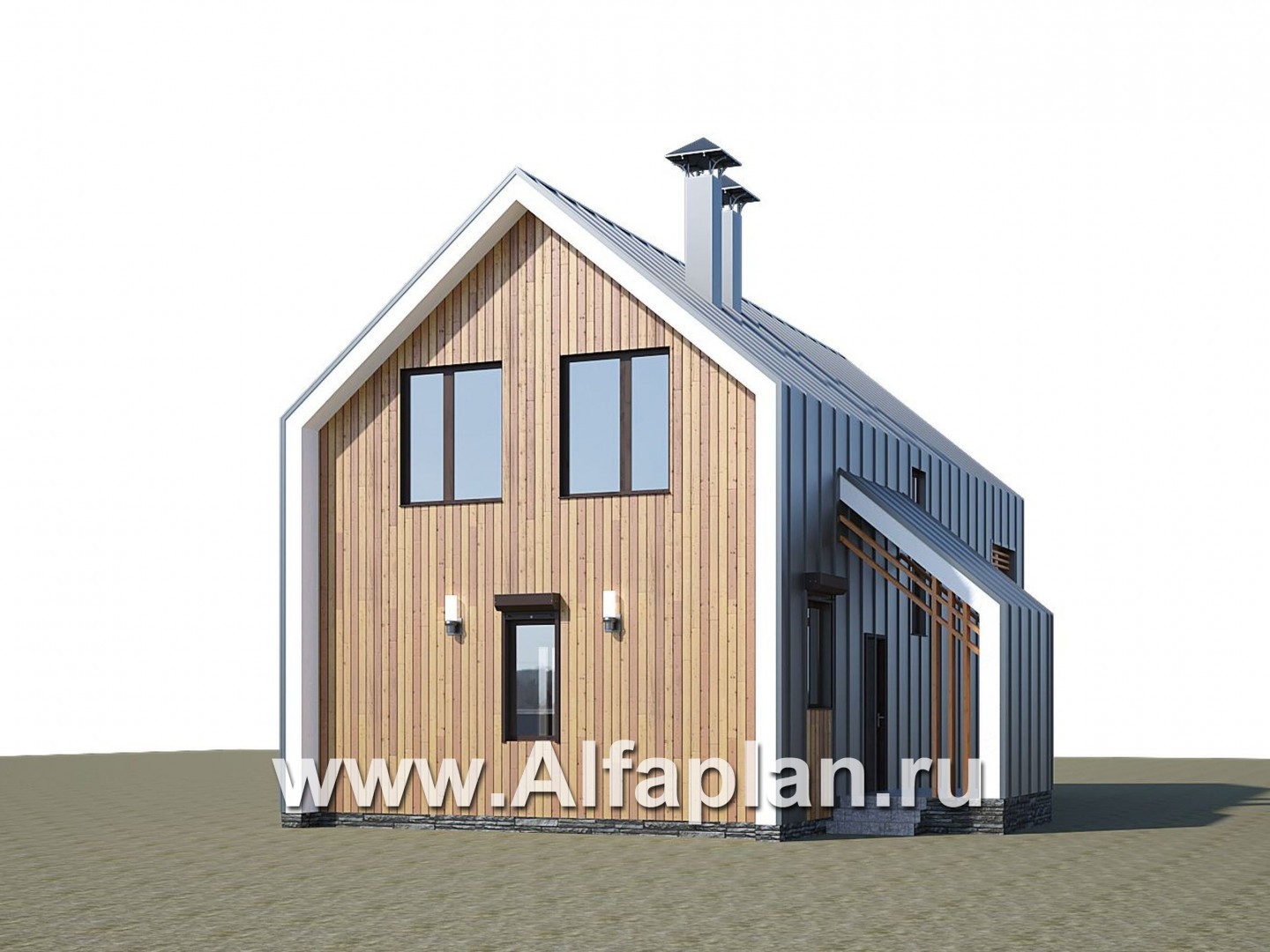 «Сигма» - проект двухэтажного каркасного дома в стиле барн, с террасой - дизайн дома №2