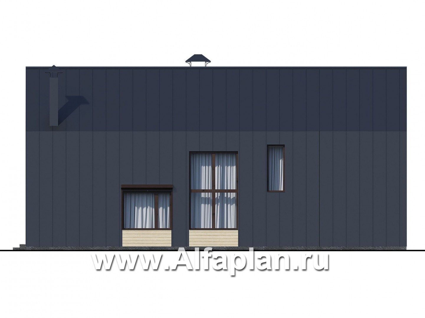 Проекты домов Альфаплан - «Омега» - проект двухэтажного каркасного коттеджа, с террасой, план дома с 5-ю спальнями - изображение фасада №2