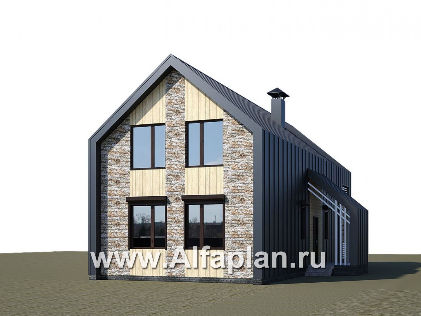 Проекты домов Альфаплан - «Омега» - проект двухэтажного каркасного коттеджа, с террасой, план дома с 5-ю спальнями - дополнительное изображение №2