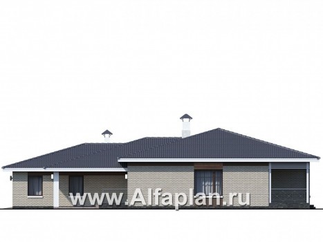 Проекты домов Альфаплан - «Покровка» - стильный одноэтажный коттедж с большим гаражом - превью фасада №2