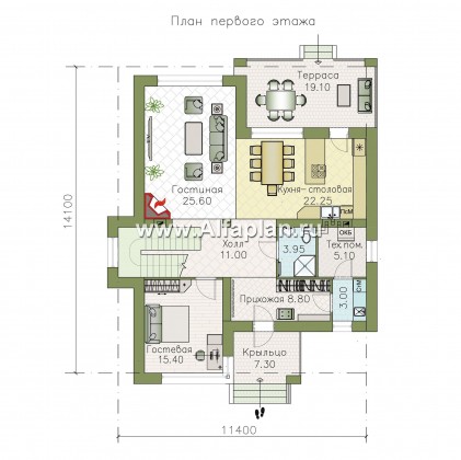 Проекты домов Альфаплан - «Формула успеха» - современный коттедж с угловыми окнами - превью плана проекта №1