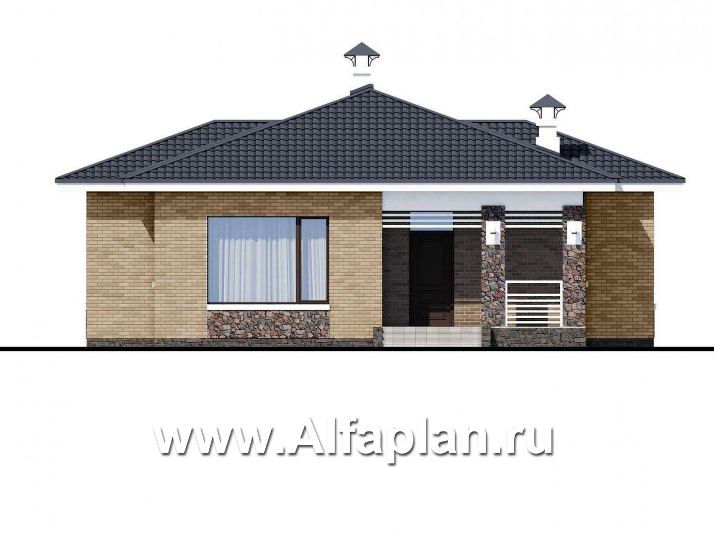 «Муза» - проект одноэтажного дома из кирпича, с  сауной и с террасой, в современном стиле - фасад дома