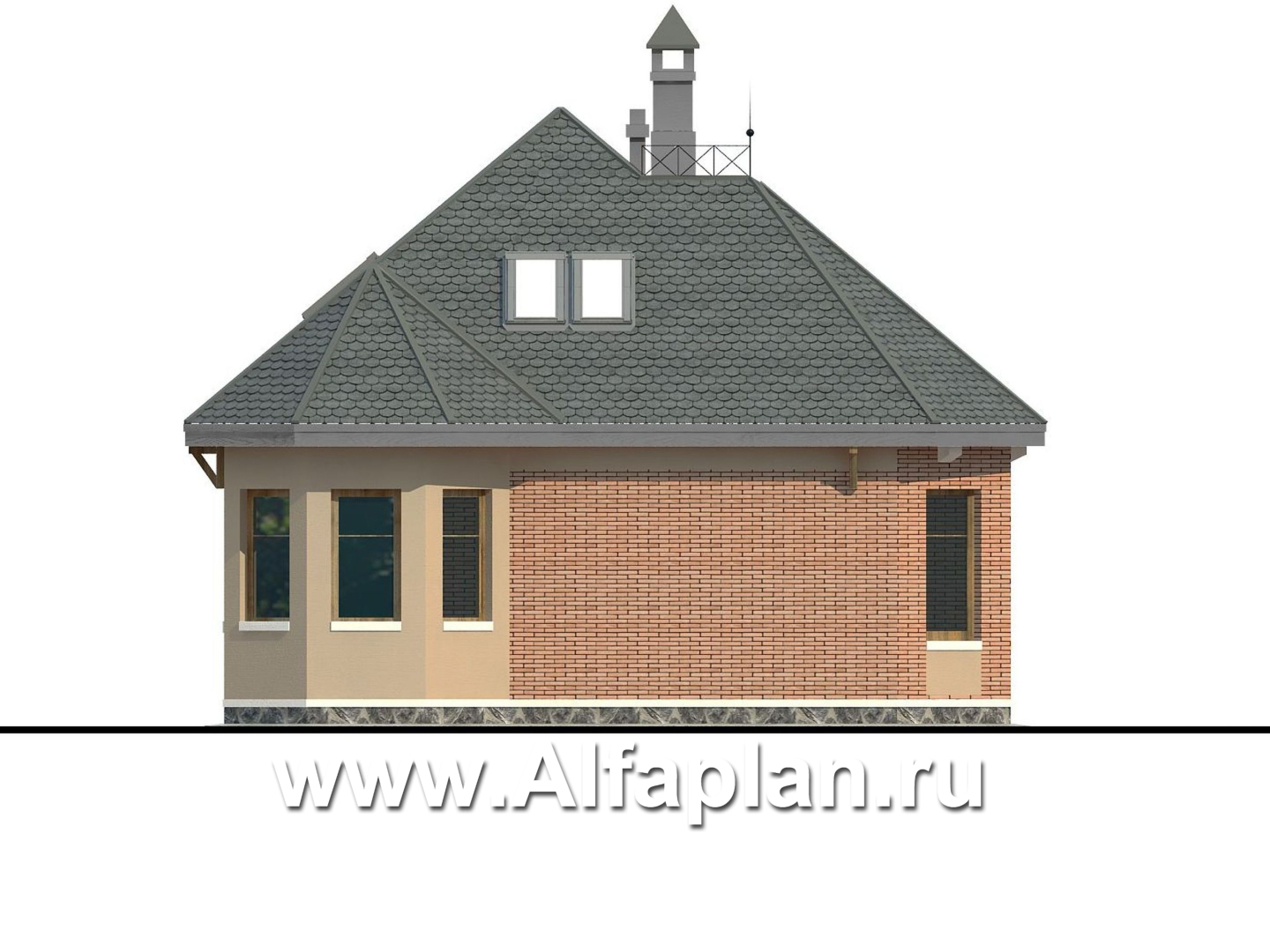 Проекты домов Альфаплан - «Душечка» - проект дома с мансардой, с террасой и вторым светом - изображение фасада №3