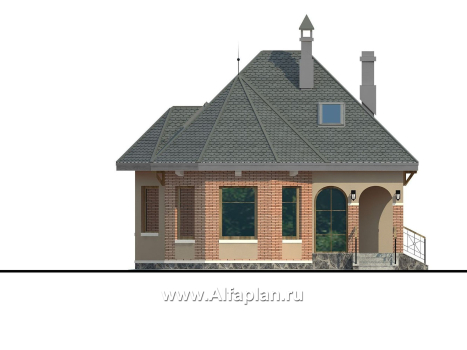 Проекты домов Альфаплан - «Душечка» - проект дома с мансардой, с террасой и вторым светом - превью фасада №1