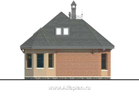 Проекты домов Альфаплан - «Душечка» - проект дома с мансардой, с террасой и вторым светом - превью фасада №3