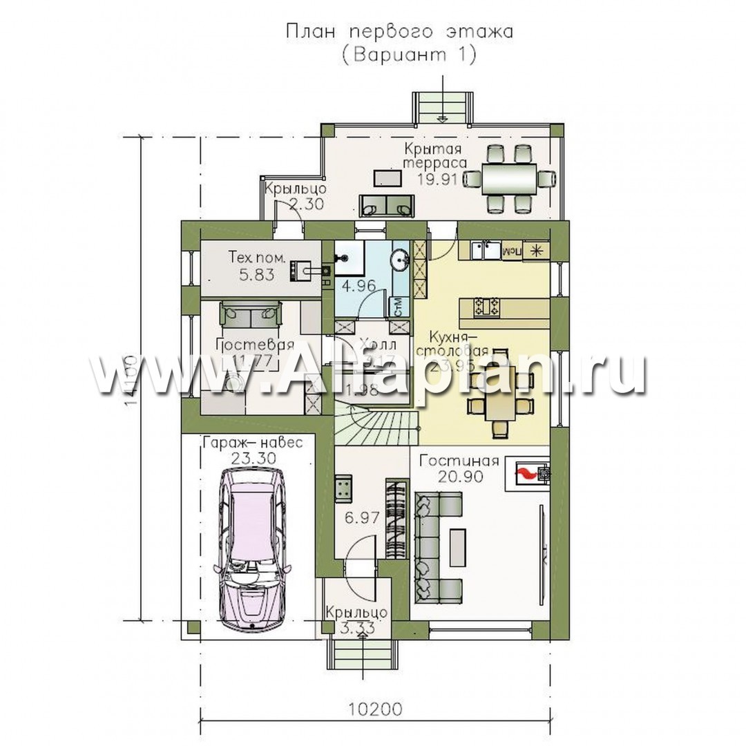 Проекты домов Альфаплан - «Западный бриз» - рациональный дом в скандинавском стиле с удобным планом - план проекта №1