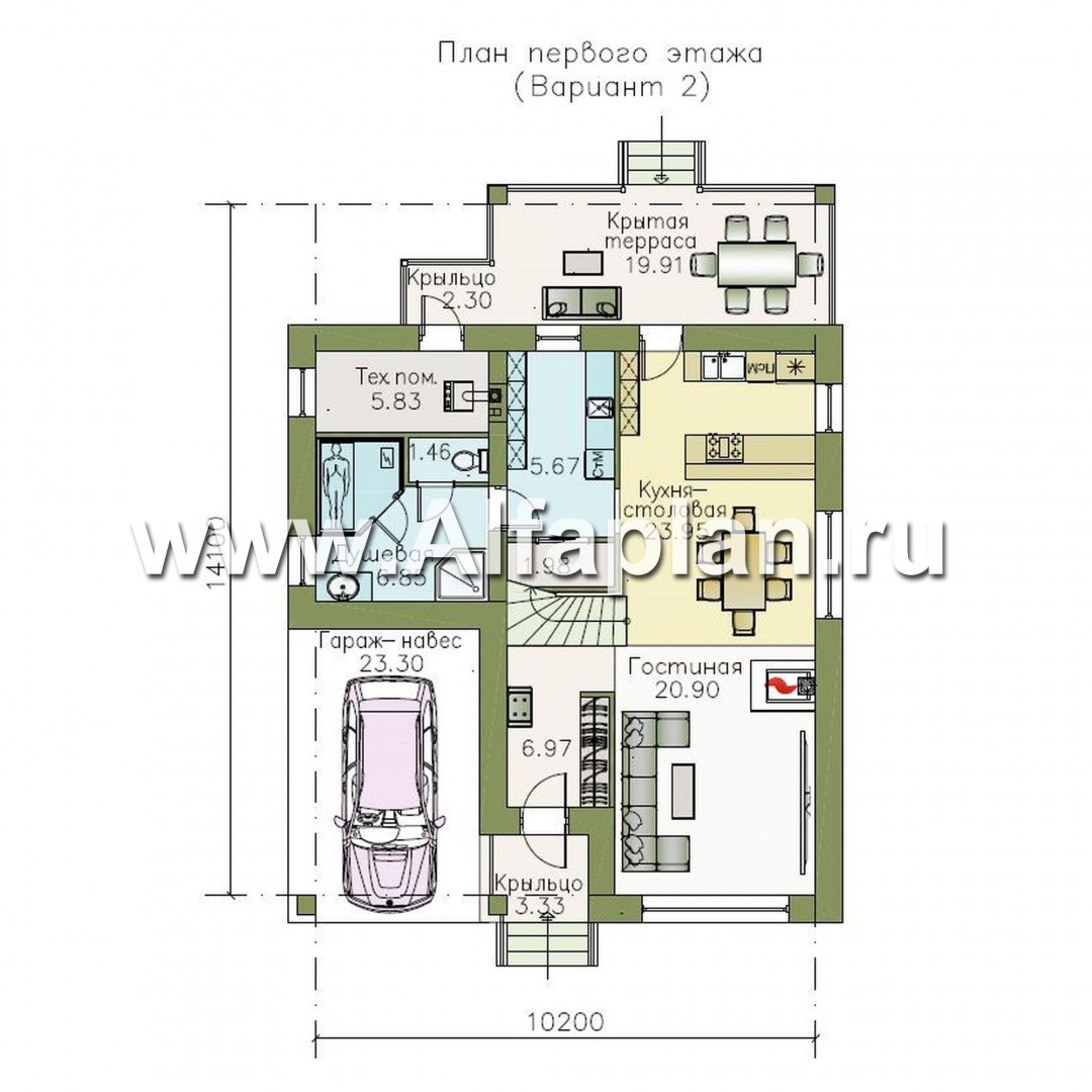 Проекты домов Альфаплан - «Западный бриз» - рациональный дом в скандинавском стиле с удобным планом - изображение плана проекта №2