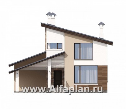 Проекты домов Альфаплан - «Западный бриз» - рациональный дом в скандинавском стиле с удобным планом - превью фасада №1