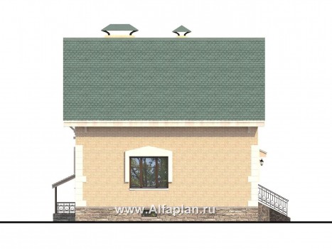 Проект дома с мансардой из газобетона «Оптима плюс», с цокольным этажом, с сауной - превью фасада дома