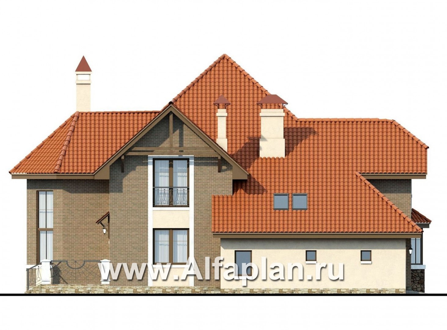 Проекты домов Альфаплан - «Гавань» - комфортабельный дом для большой семьи - изображение фасада №3