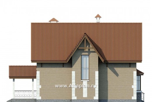 «Примавера» - проект дома с мансардой, с эркером и террасой, с гаражом на 1 авто, в английском стиле - превью фасада дома