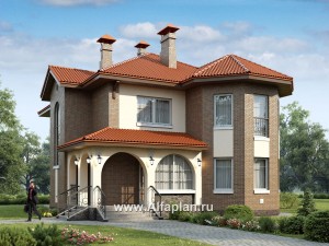 «Митридат» - проект двухэтажного дома, с эркером и с террасой, планировка с кабинетом на 1 эт, в русском стиле