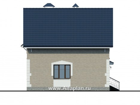 Проекты домов Альфаплан - Проект дома с мансардой из газобетона «Оптима», с гаражом-навесом - превью фасада №3