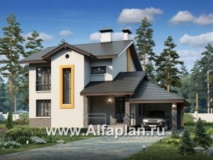 Превью проекта ««Скандинавия» - проект современного дома в скандинавском стиле, с фото, планировка с террасой и навес на 1 авто»