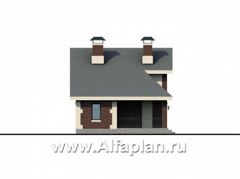 Проекты домов Альфаплан - Сауна с гостевой квартирой в мансарде и навесом на два автомобиля - превью фасада №3