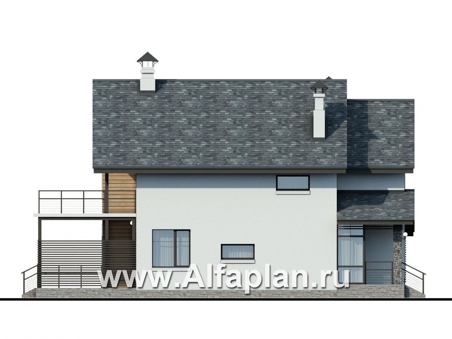 «Гольфстрим» - проект дома с мансардой в скандинавском стиле, с террасой, для узкого участка - фасад дома