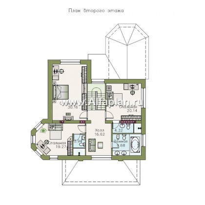 «Львиное сердце» - проект двухэтажного коттеджа, с эркером и с террасой, план дома с кабинетом на 1 эт - превью план дома