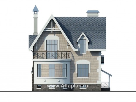 Проекты домов Альфаплан - «Стелла»- проект дома с мансардой, с террасой, с цокольным этажом, в английском стиле - превью фасада №4