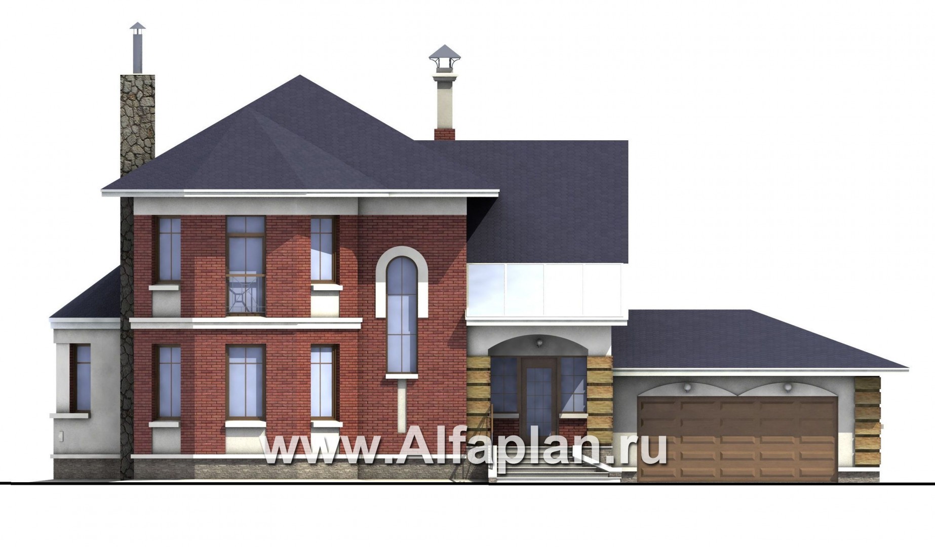 «Ювенил» - проект двухэтажного дома, с эркером и с террасой, просторная планировка, гараж на 2 авто - фасад дома