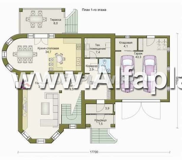 «Ювенил» - проект двухэтажного дома, с эркером и с террасой, просторная планировка, гараж на 2 авто - план дома